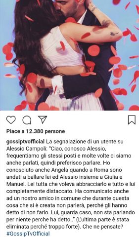 La segnalazione su Alessio Campoli. Fonte: Instagram